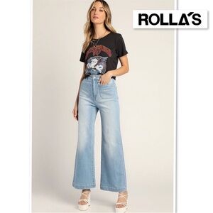 ROLLA’S Sailor Light Wash High Rise Wide Leg Jeans Plus Size 32 Boho Coastal 70s